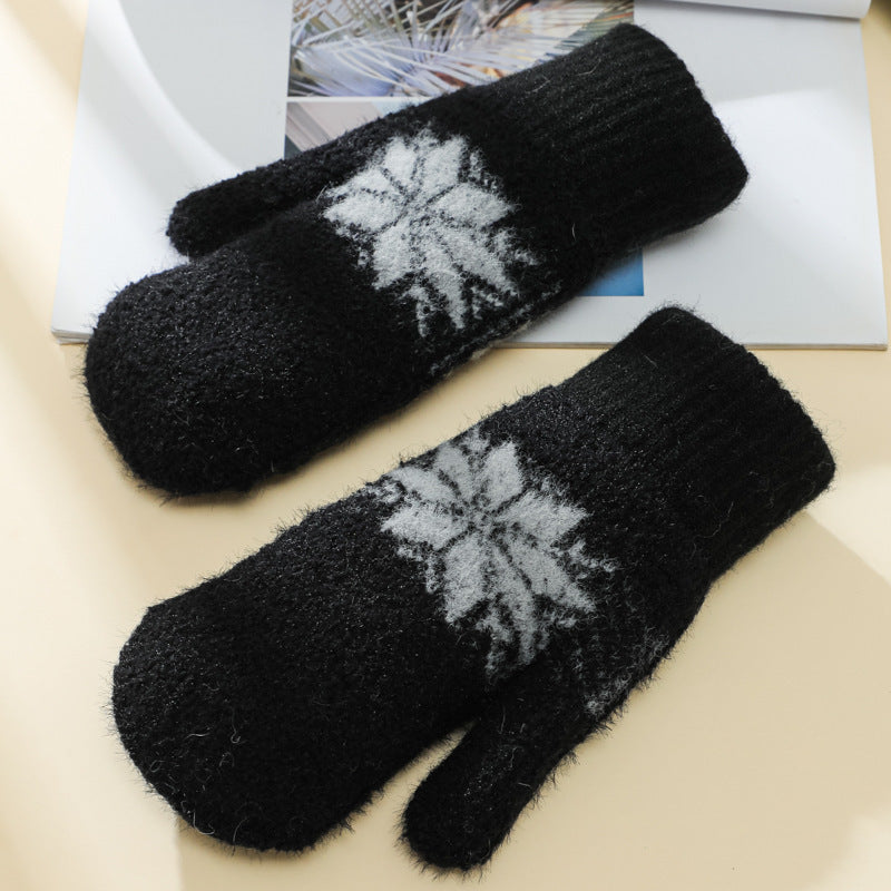 1 Pair Cashmere-Blend Knitted Mittens - Soft Beige Snowflake Design Winter Gloves, Thick Warm & Windproof for Outdoor Use, Hand Wash or Dry Clean, Winter Clothes